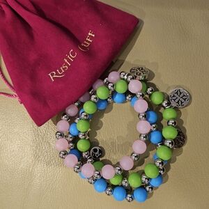 Rustic Cuff set of 3 Colorful Beaded  Bracelets